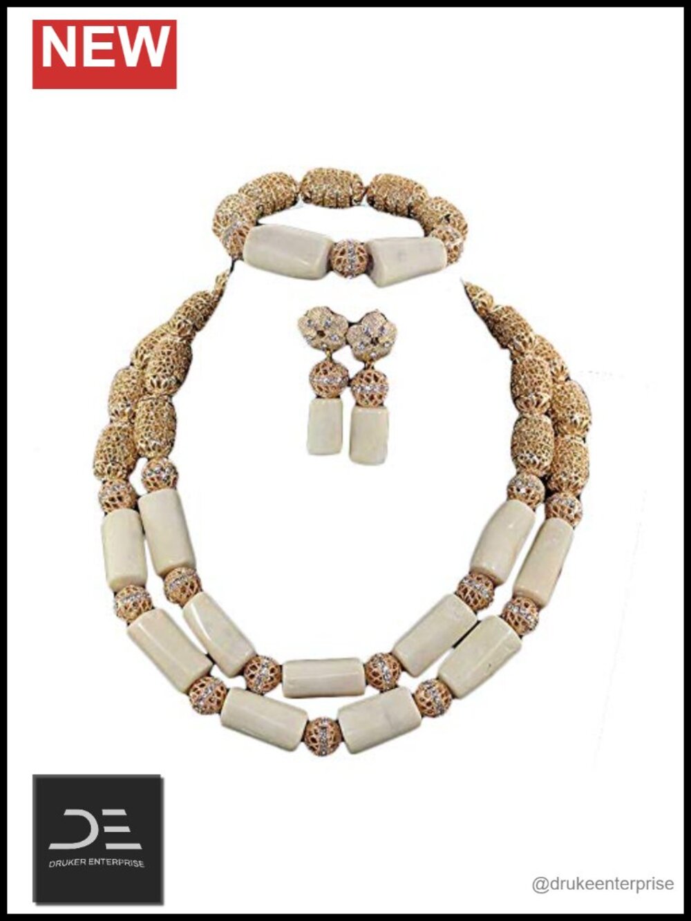 Handmade White Coral Jewelry Set Necklace & Bracelet African Bridal Gift